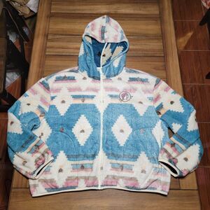Buc-ee's Full Zip Pastel Aztec Print Fleece Jacket w/ Hood - Size XXL